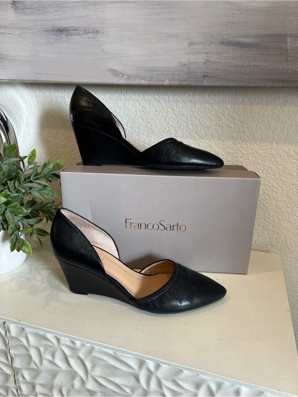 Franco Sarto Fenway Black Leather D'Orsay Wedge